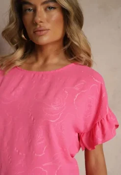 Fuksjowa Bluzka Oversize Ozdobiona Falbanami Liriele