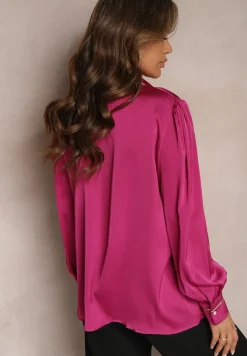 Fuksjowa Koszula Satynowa z Cyrkoniami i Perełkami oraz Kołnierzykiem Dokeria