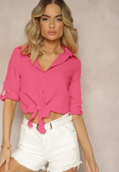Fuksjowa Koszula z Rękawami z Możliwością Podpięcia Wiązana na Dole Zapinana na Guziki Sanesria