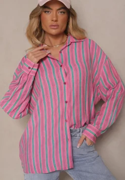 Fuksjowa Koszula z Wiskozą w Paski Liasolene
