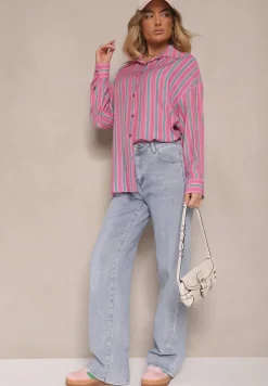 Fuksjowa Koszula z Wiskozą w Paski Liasolene