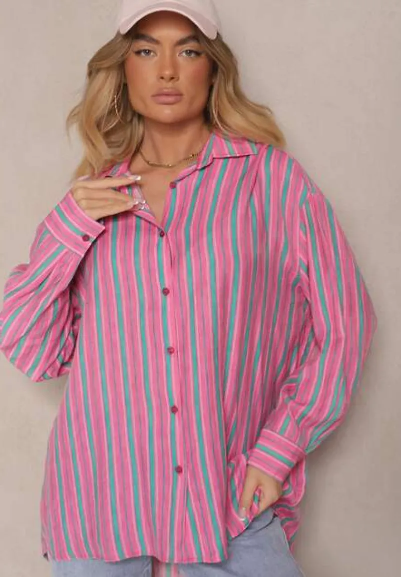 Fuksjowa Koszula z Wiskozą w Paski Liasolene