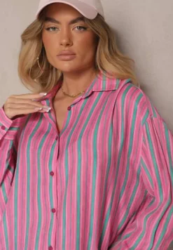 Fuksjowa Koszula z Wiskozą w Paski Liasolene