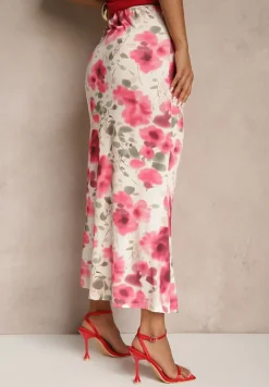 Fuksjowa Marszczona Spódnica Kwiatowa Ozdobiona Rozcięciem na Nogę Ateralene