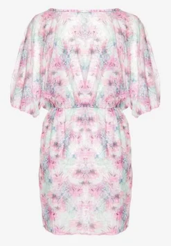 Fuksjowa Narzutka Plażowa z Wiązaniem w Kwiatowy Wzór Mevelaura