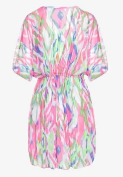 Fuksjowa Siateczkowa Narzutka z Abstrakcyjnym Motywem Ozdobiona Wiązaniem Revoreia