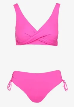 Fuksjowe Bikini Biustonosz i Majtki Figi z Wiązaniem Kinalisa