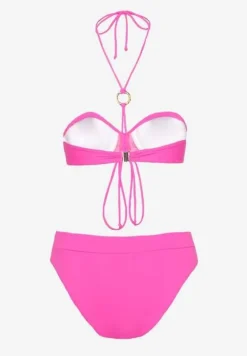Fuksjowe Bikini Figi i Usztywniany Biustonosz z Regulowanymi Ramiączkami Ozdobiony Sznurkiem Rosbia