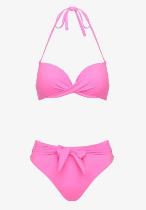 Fuksjowe Bikini Majtki Figi i Biustonosz Ozdobione Wiązaniem Saniorie