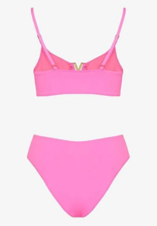 Fuksjowe Bikini Majtki Figi i Biustonosz Ozdobiony Metaliczną Aplikacją Kinniela