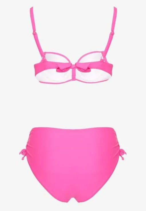 Fuksjowe Bikini Majtki Typu Figi i Biustonosz z Metalicznymi Ozdobami Kinasara