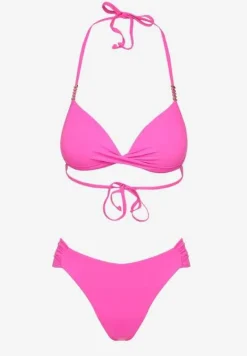 Fuksjowe Bikini Wiązany Biustonosz Push Up i Majtki Typu Figi Mirisenia