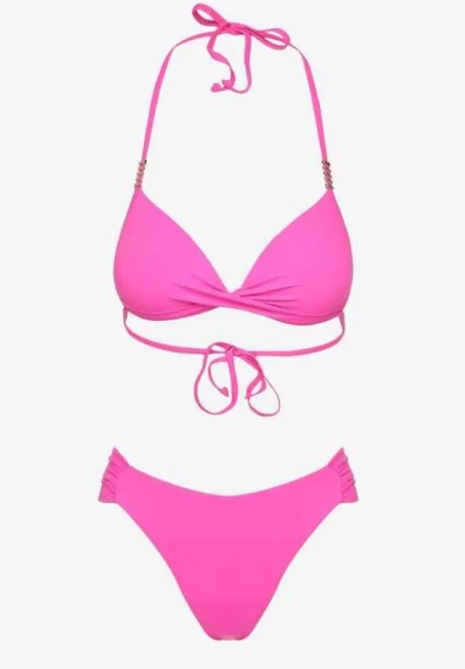 Fuksjowe Bikini Wiązany Biustonosz Push Up i Majtki Typu Figi Mirisenia