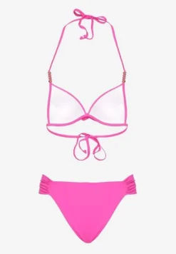 Fuksjowe Bikini Wiązany Biustonosz Push Up i Majtki Typu Figi Mirisenia