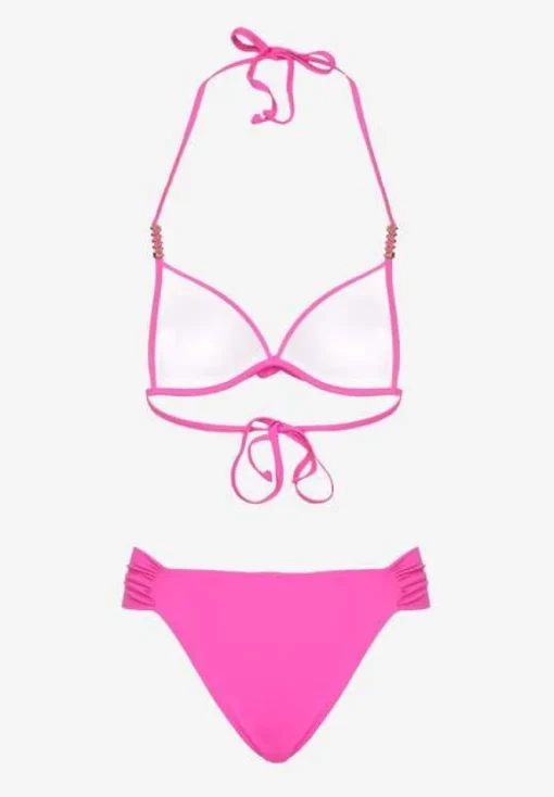Fuksjowe Bikini Wiązany Biustonosz Push Up i Majtki Typu Figi Mirisenia