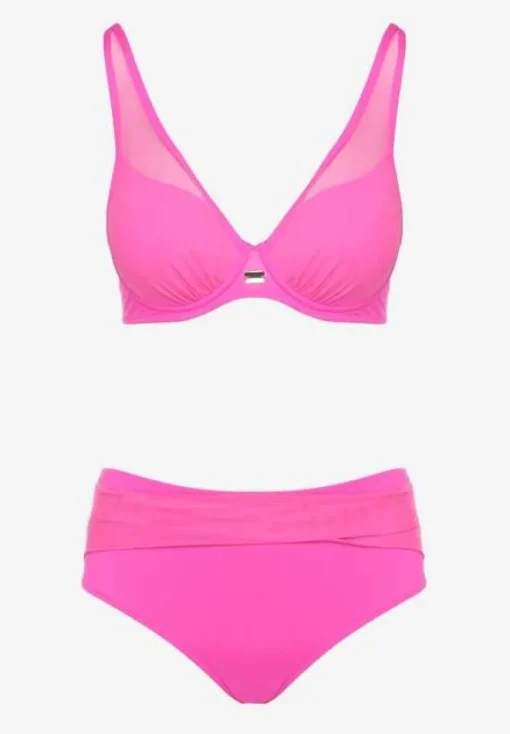 Fuksjowe Bikini z Siateczkowymi Zdobieniami Biustonosz i Majtki Typu Figi Linelissa