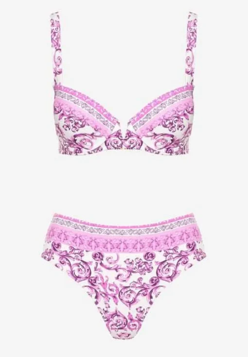 Fuksjowe Bikini Zdobione Ornamentalnym Printem Biustonosz i Figi Mirulea
