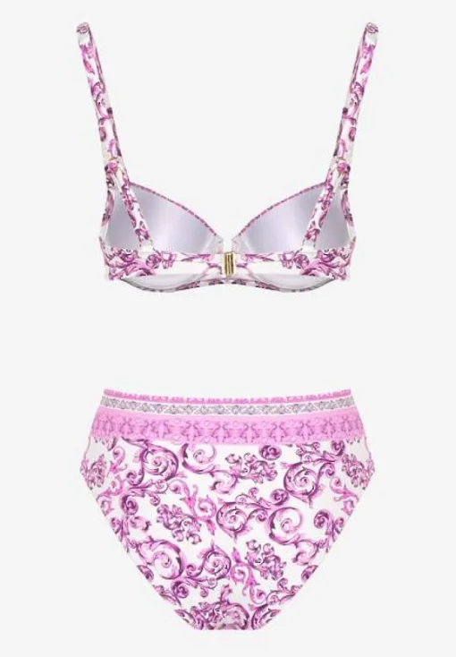 Fuksjowe Bikini Zdobione Ornamentalnym Printem Biustonosz i Figi Mirulea
