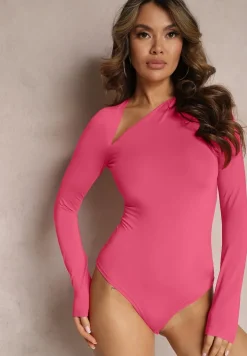 Fuksjowe Body z Długim Rękawem i Asymetrycznym Wyciętym Dekoltem Avaemia
