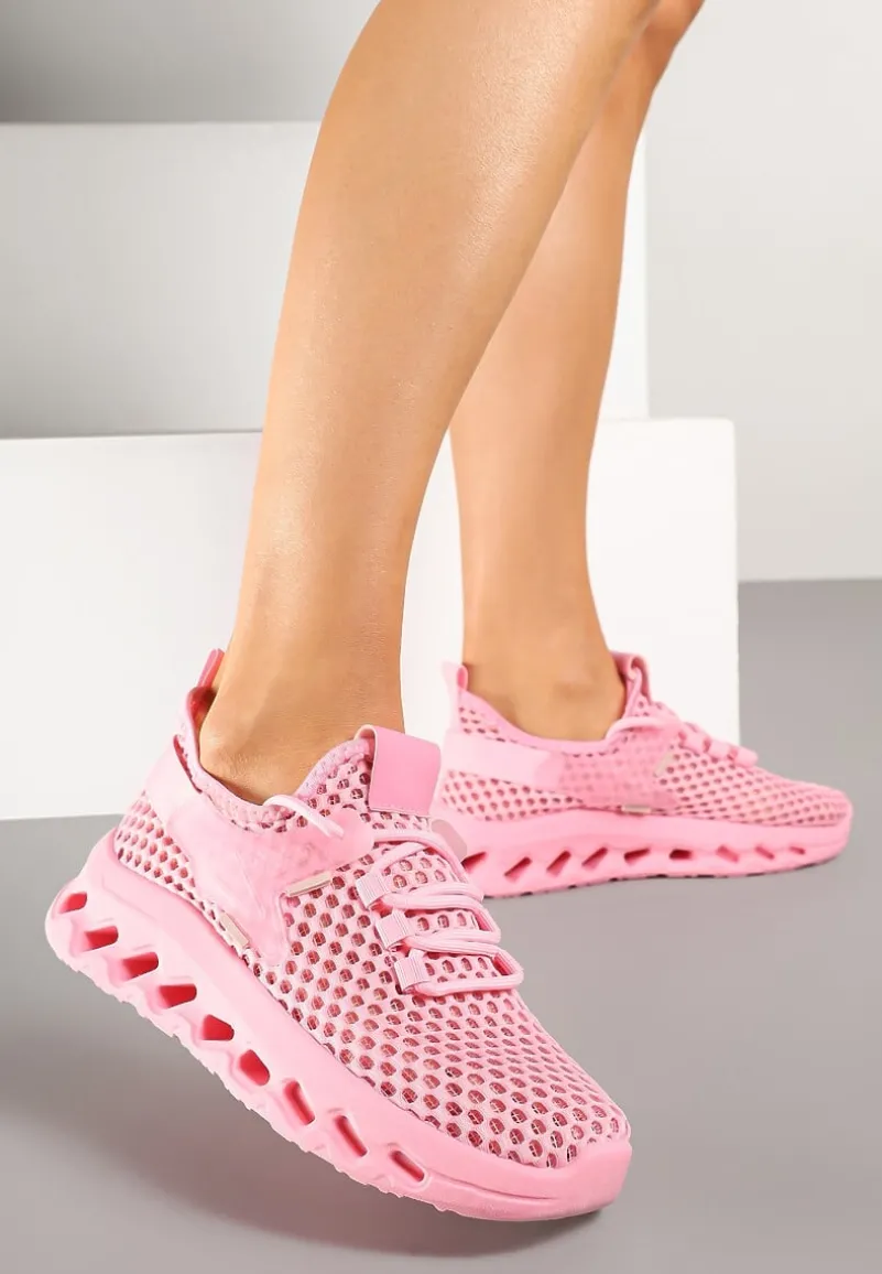 Fuksjowe Buty Sportowe Sneakersy Siateczkowe na Tłoczonej Platformie Lurilia