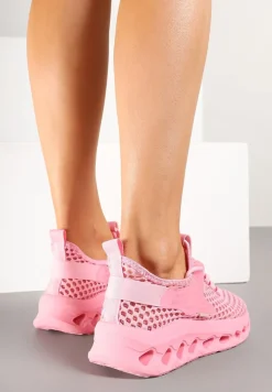 Fuksjowe Buty Sportowe Sneakersy Siateczkowe na Tłoczonej Platformie Lurilia