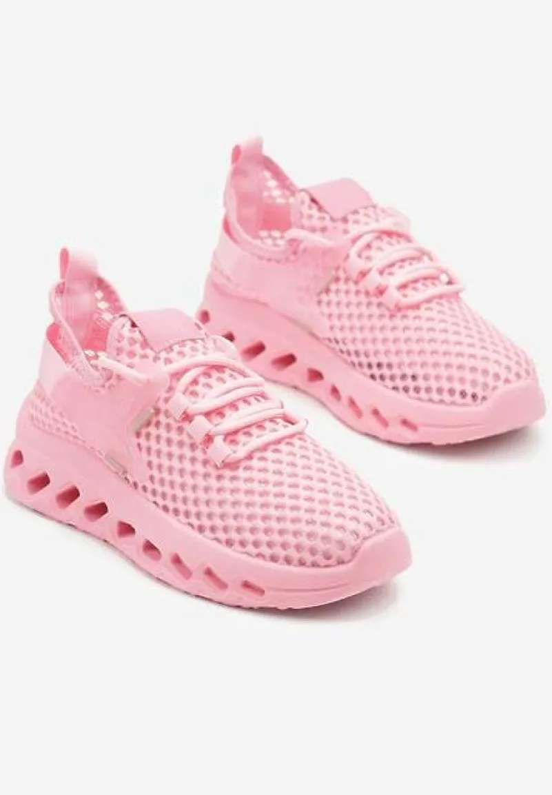 Fuksjowe Buty Sportowe Sneakersy Siateczkowe na Tłoczonej Platformie Lurilia