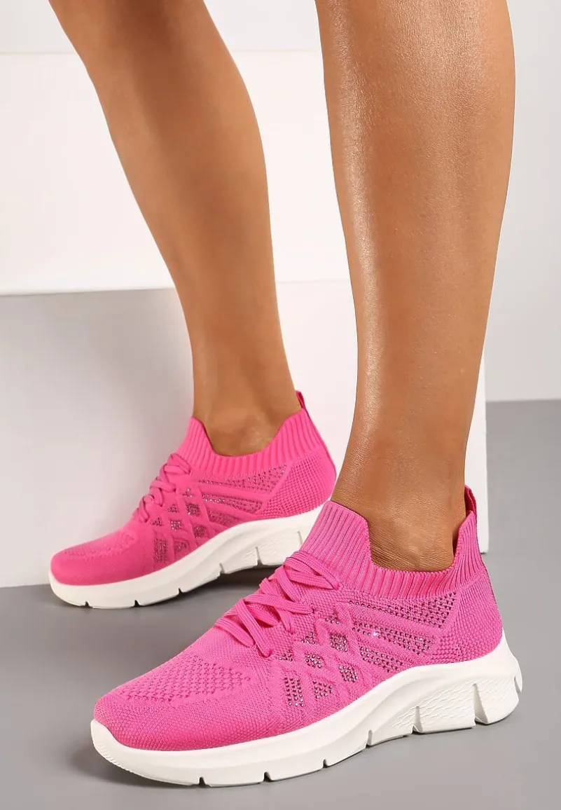 Fuksjowe Buty Sportowe z Elastyczną Wsuwaną Cholewką i Wkładką ze Skóry Naturalnej Rantia