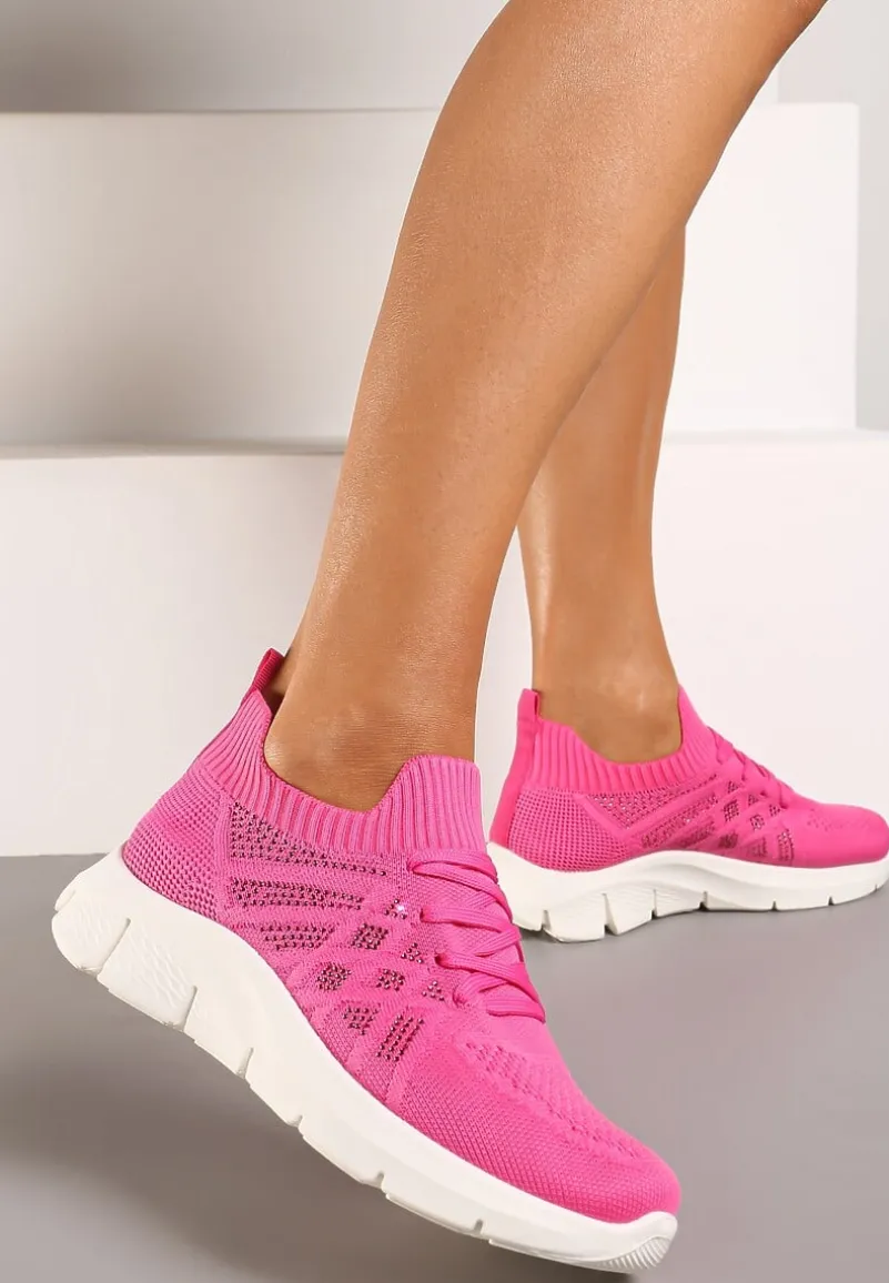 Fuksjowe Buty Sportowe z Elastyczną Wsuwaną Cholewką i Wkładką ze Skóry Naturalnej Rantia