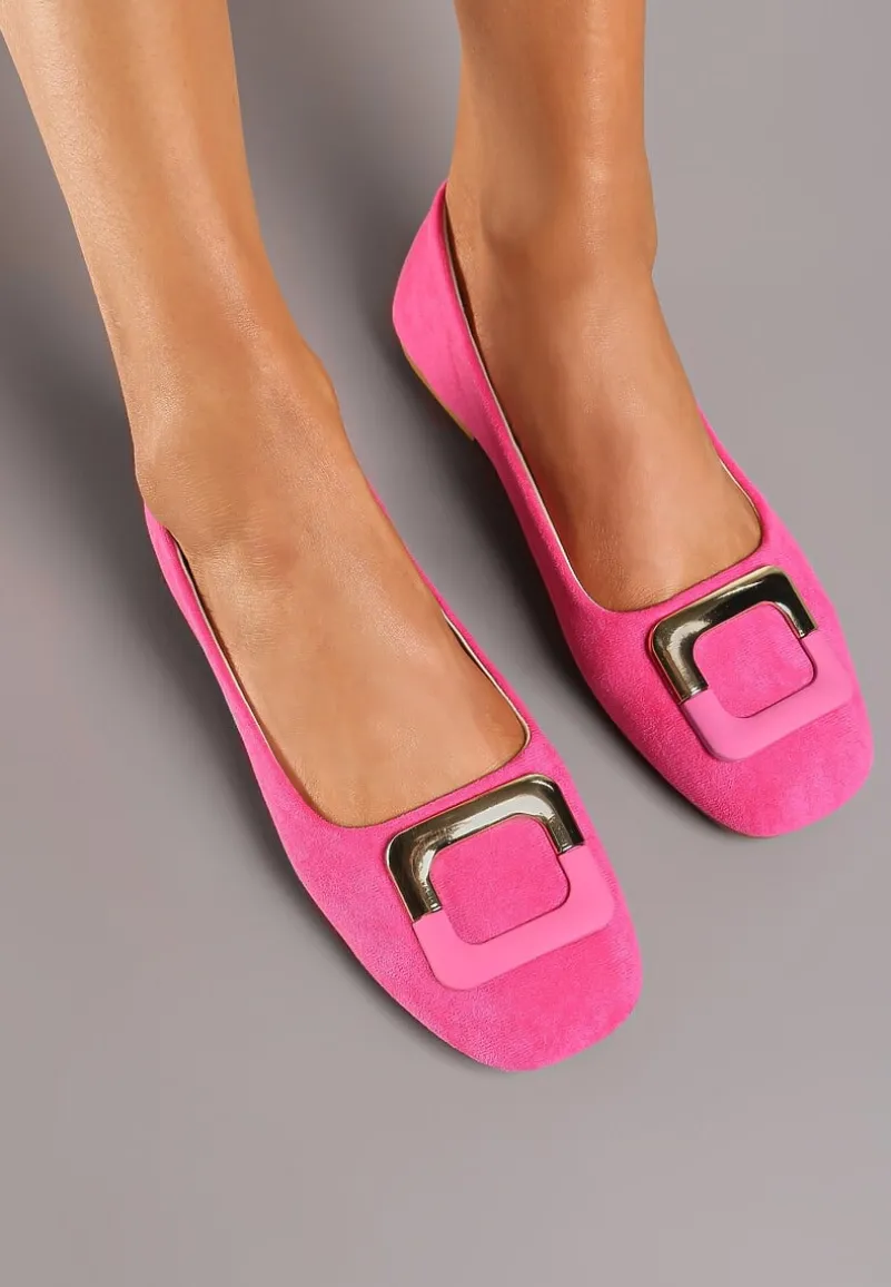 Fuksjowe Casualowe Balerinki na Płaskiej Podeszwie z Metaliczną Aplikacją Chrissti