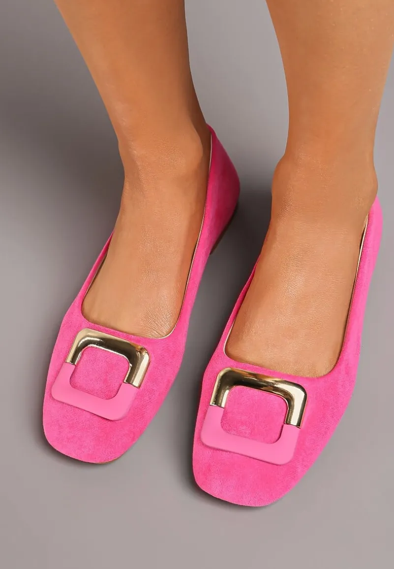 Fuksjowe Casualowe Balerinki na Płaskiej Podeszwie z Metaliczną Aplikacją Chrissti