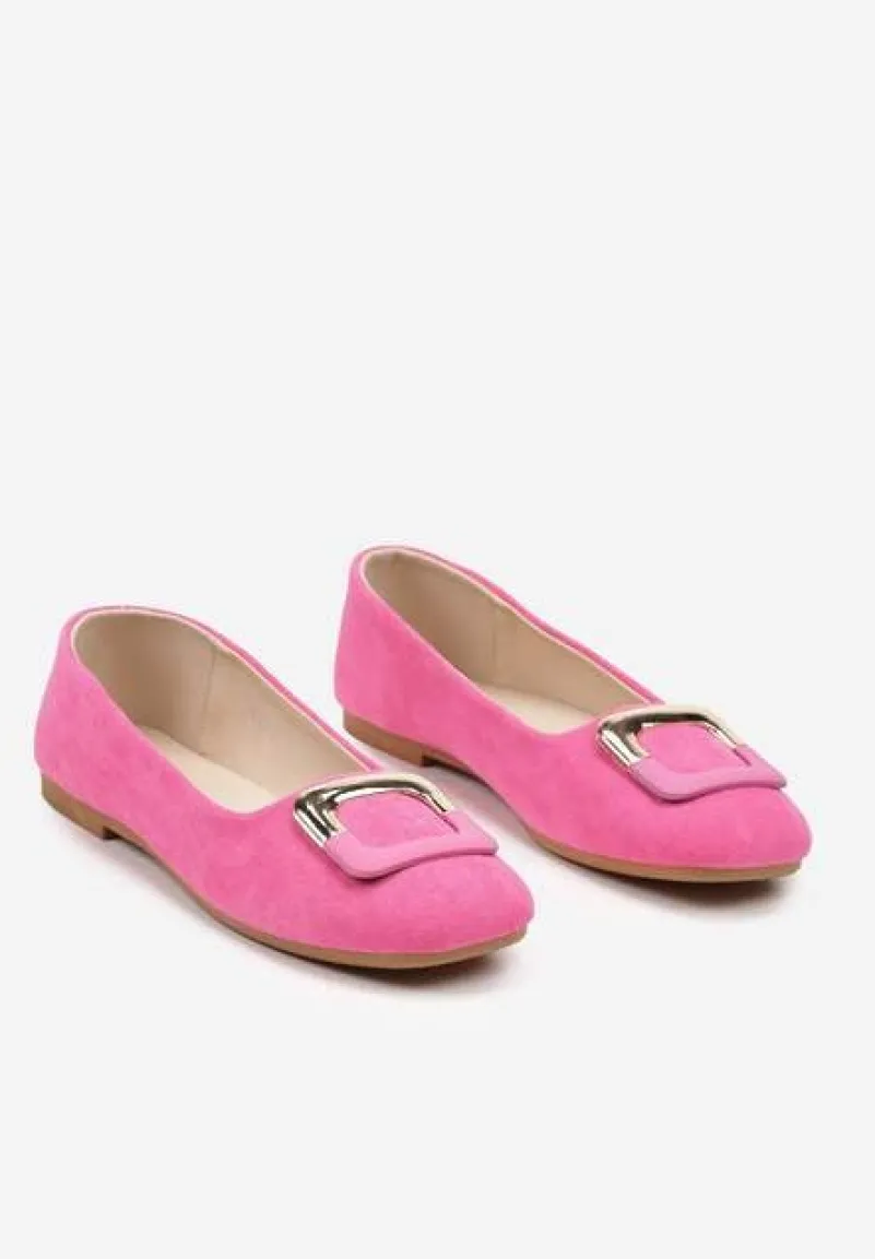 Fuksjowe Casualowe Balerinki na Płaskiej Podeszwie z Metaliczną Aplikacją Chrissti