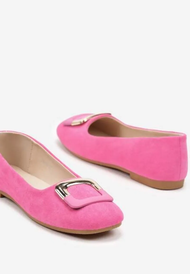 Fuksjowe Casualowe Balerinki na Płaskiej Podeszwie z Metaliczną Aplikacją Chrissti