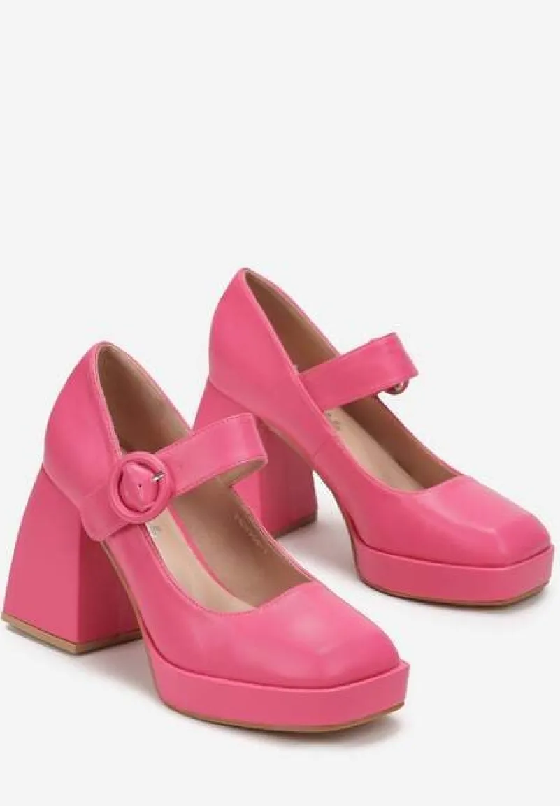 Fuksjowe Czółenka na Geometrycznym Słupku Zapinane na Sprzączkę Neritta