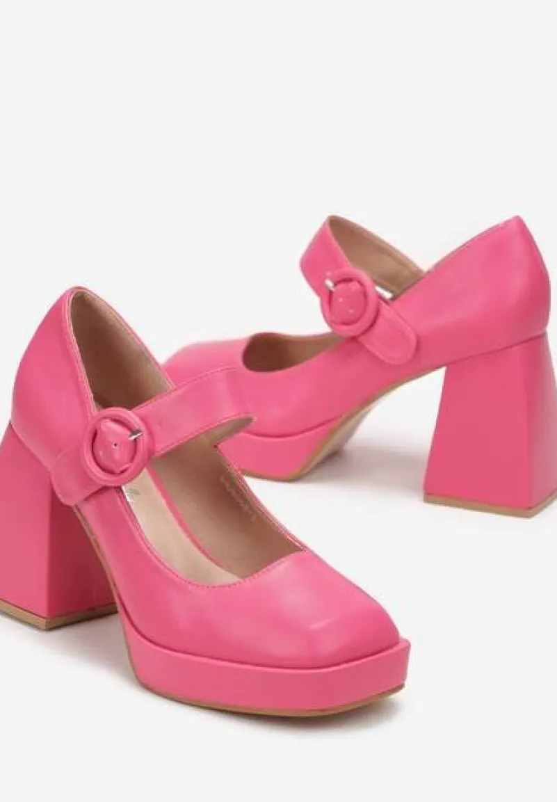 Fuksjowe Czółenka na Geometrycznym Słupku Zapinane na Sprzączkę Neritta