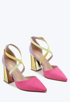 Fuksjowe Czółenka na Obcasie w Kształcie Stożka z Metalowym Obramowaniem Haslia