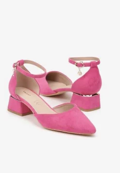 Fuksjowe Czółenka Vices na Słupku z Wkładką ze Skóry Naturalnej i Paskiem Wokół Kostki Zolori