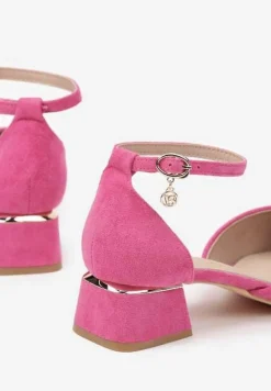 Fuksjowe Czółenka Vices na Słupku z Wkładką ze Skóry Naturalnej i Paskiem Wokół Kostki Zolori