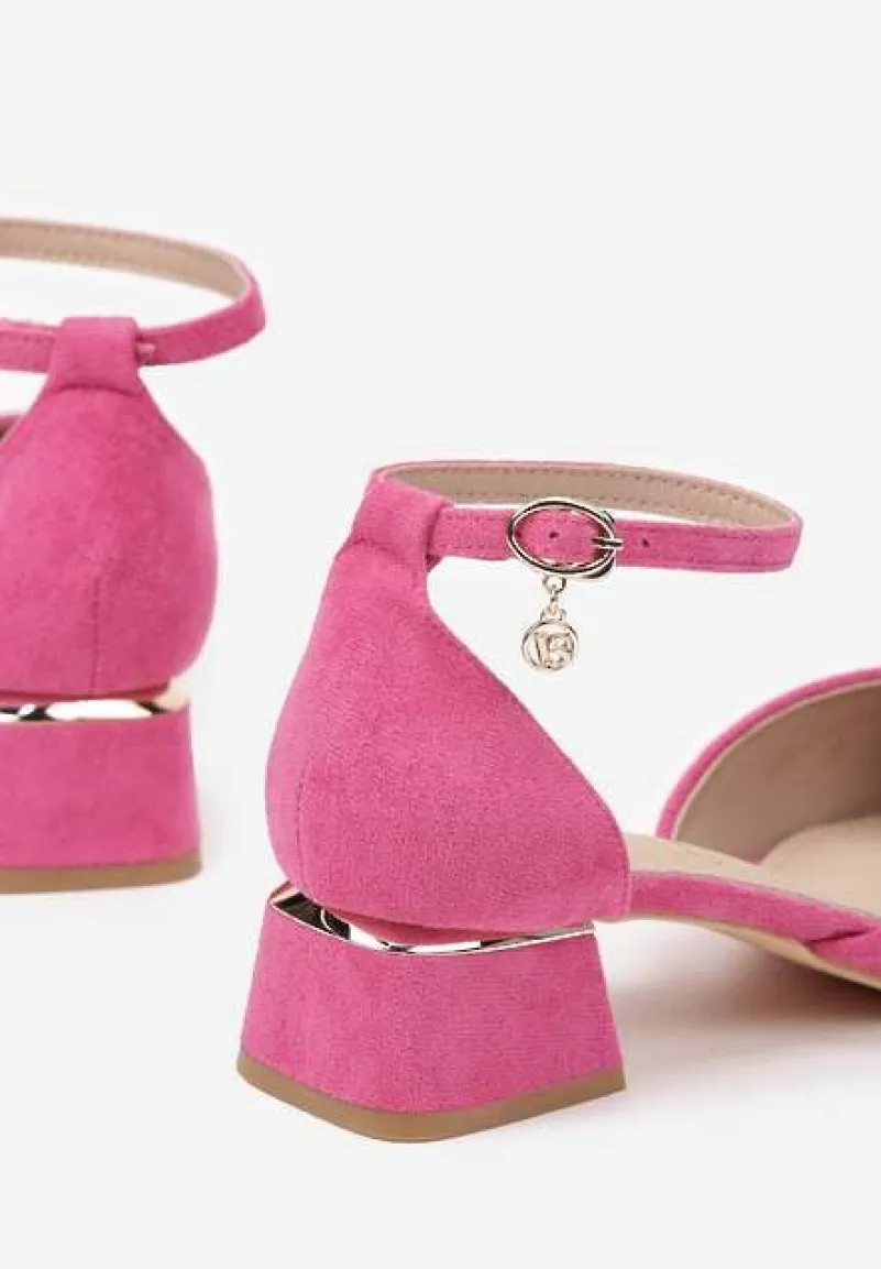 Fuksjowe Czółenka Vices na Słupku z Wkładką ze Skóry Naturalnej i Paskiem Wokół Kostki Zolori