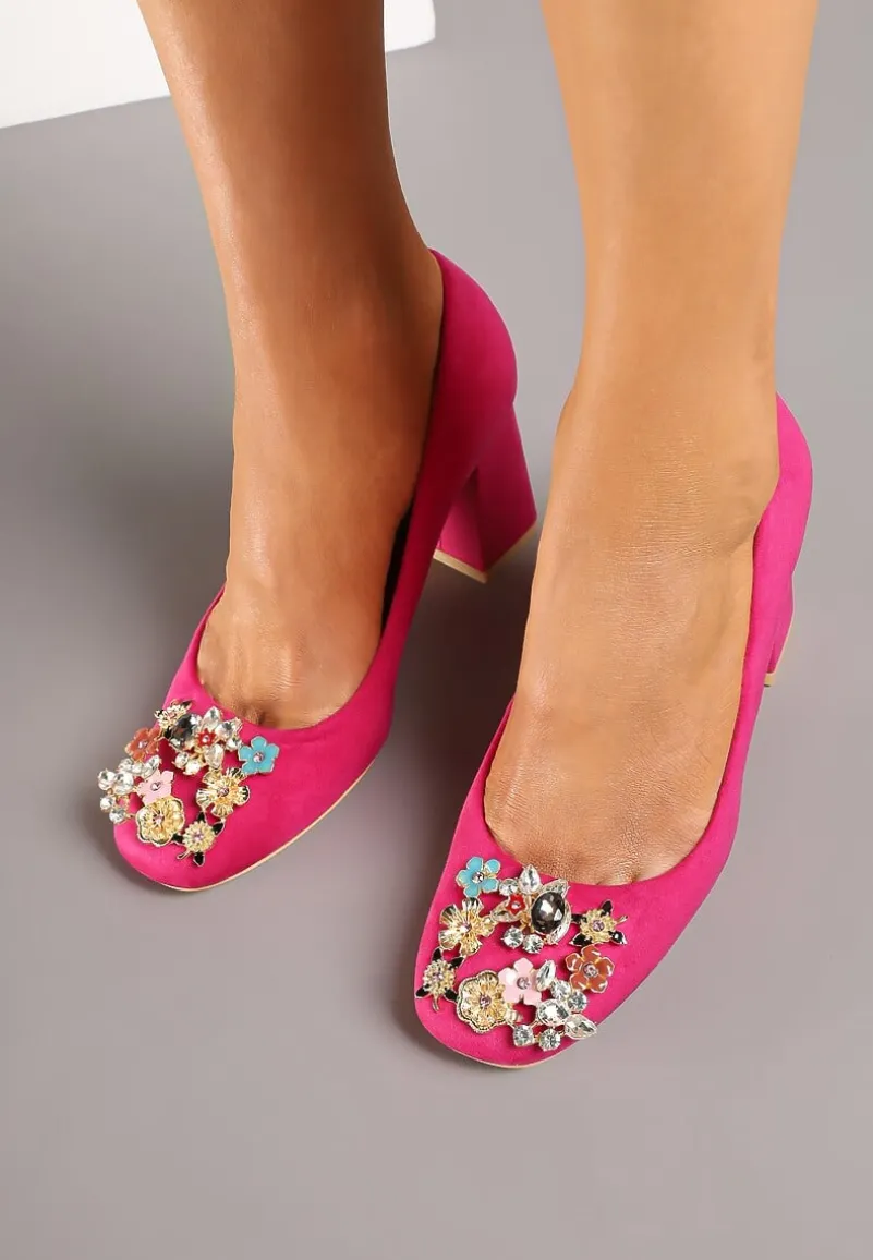 Fuksjowe Czółenka Vices na Obcasie z Klamerką z Kryształków i Skórzaną Wkładką Arutia