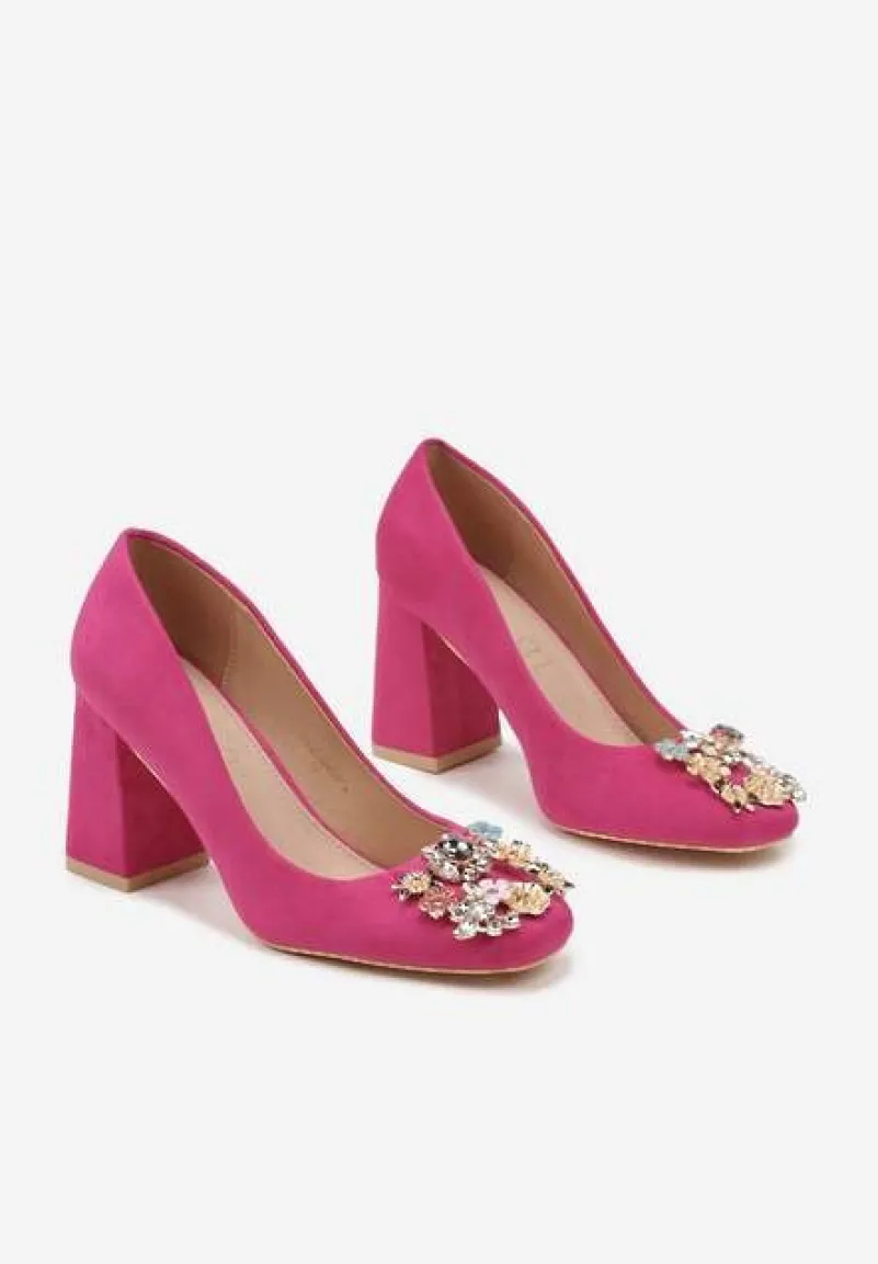 Fuksjowe Czółenka Vices na Obcasie z Klamerką z Kryształków i Skórzaną Wkładką Arutia