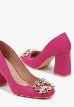 Fuksjowe Czółenka Vices na Obcasie z Klamerką z Kryształków i Skórzaną Wkładką Arutia