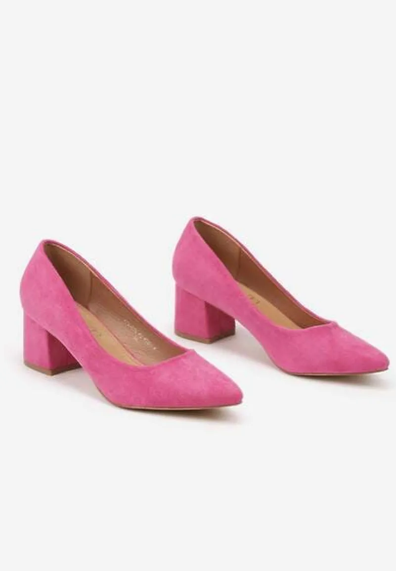 Fuksjowe Czółenka Vices na Słupku z Wkładką ze Skóry Naturalnej Rieris