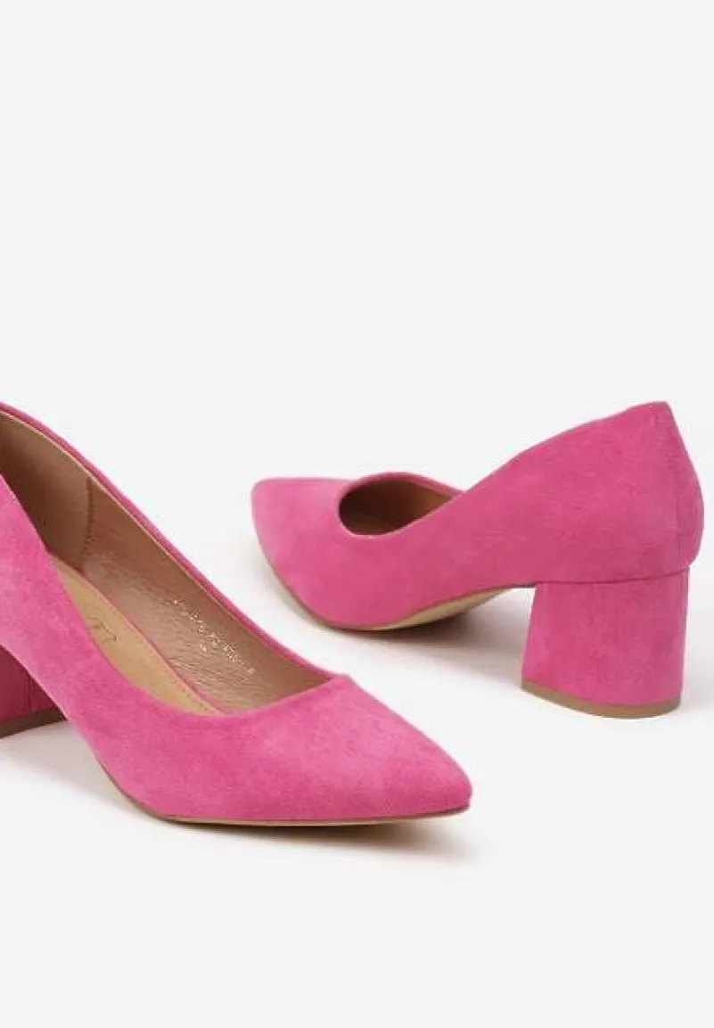 Fuksjowe Czółenka Vices na Słupku z Wkładką ze Skóry Naturalnej Rieris