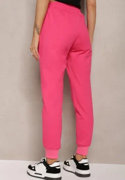 Fuksjowe Dresowe Spodnie Bawełniane Joggery z Kieszeniami na Suwaki Bieitta
