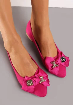 Fuksjowe Eleganckie Balerinki z Kokardką i Metaliczną Klamrą Kleveni