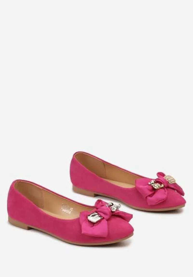 Fuksjowe Eleganckie Balerinki z Kokardką i Metaliczną Klamrą Kleveni