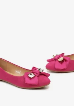 Fuksjowe Eleganckie Balerinki z Kokardką i Metaliczną Klamrą Kleveni