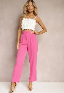 Fuksjowe Eleganckie Spodnie Zapinane na Zamek Błyskawiczny Andantino