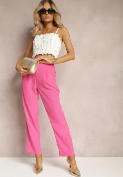 Fuksjowe Eleganckie Spodnie Zapinane na Zamek Błyskawiczny Andantino