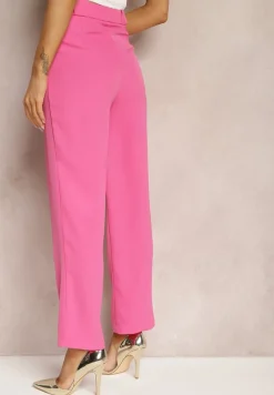 Fuksjowe Eleganckie Spodnie Zapinane na Zamek Błyskawiczny Andantino